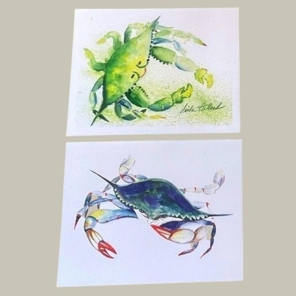 Coastal Crab Watercolor Print Notecards Set Of 4 Beach Nautical Blank Cards